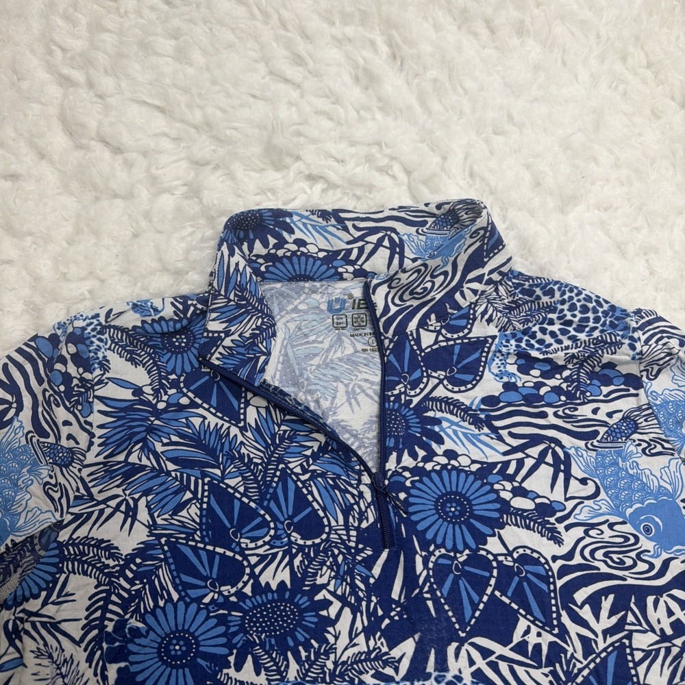 IBKUL Top 1/4 Zip Womens Large Floral Blue-Athleisure UPF 50+ Golf-Tennis-UPF50+